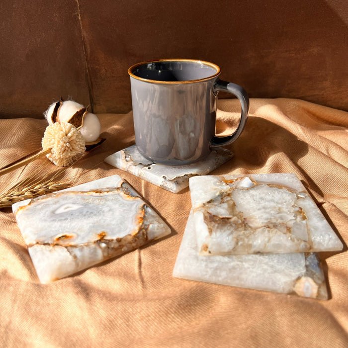 Buy Natural Agate Square Coaster | Set of 4 | Shop Verified Sustainable Table Decor on Brown Living™