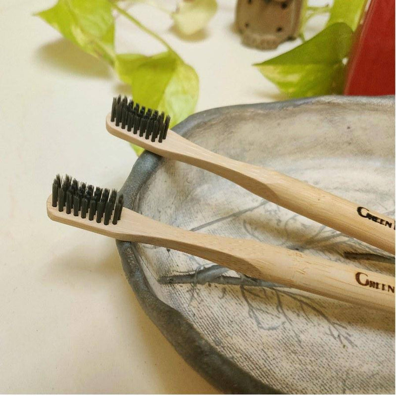 Buy Natural Bamboo Toothbrush with round handle - Pack of 2 | Shop Verified Sustainable Tooth Brush on Brown Living™