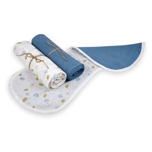 Buy Naturally Dyed Organic Muslin Burp Cloth & Swaddles (Set of 3)- Sea of Dreams | Shop Verified Sustainable Products on Brown Living