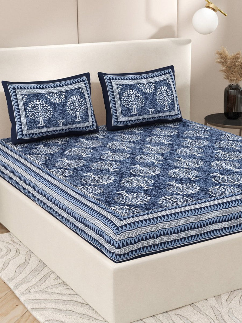 Buy Navy Interiors Hand Block Printed Cotton Queen Size Bedding Set | Shop Verified Sustainable Bedding on Brown Living™