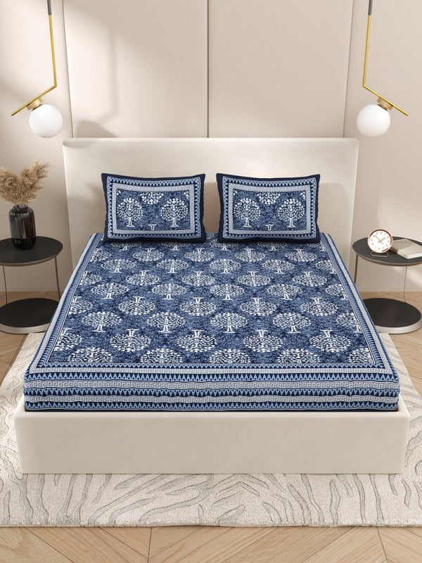 Buy Navy Interiors Hand Block Printed Cotton Queen Size Bedding Set | Shop Verified Sustainable Bedding on Brown Living™