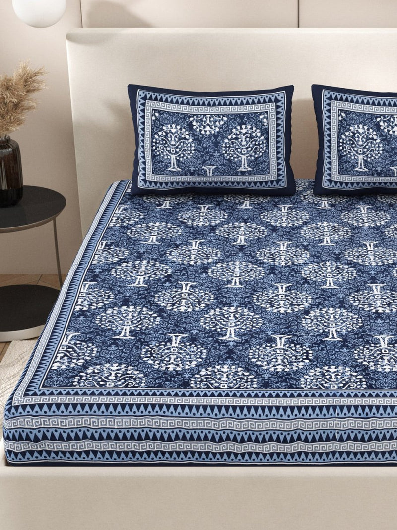 Buy Navy Interiors Hand Block Printed Cotton Queen Size Bedding Set | Shop Verified Sustainable Bedding on Brown Living™