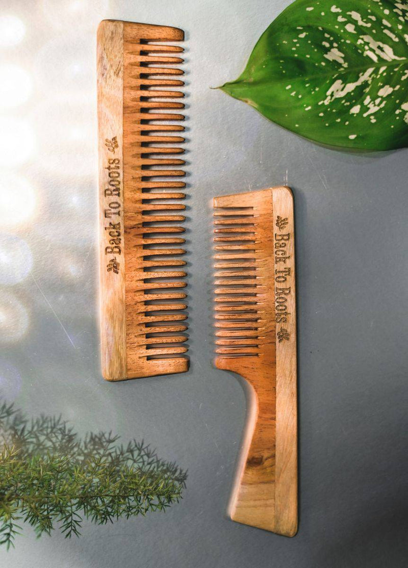 Buy Neem Comb | Comb with Handle and Normal Toothed Comb | Full Size | Shop Verified Sustainable Hair Comb on Brown Living™