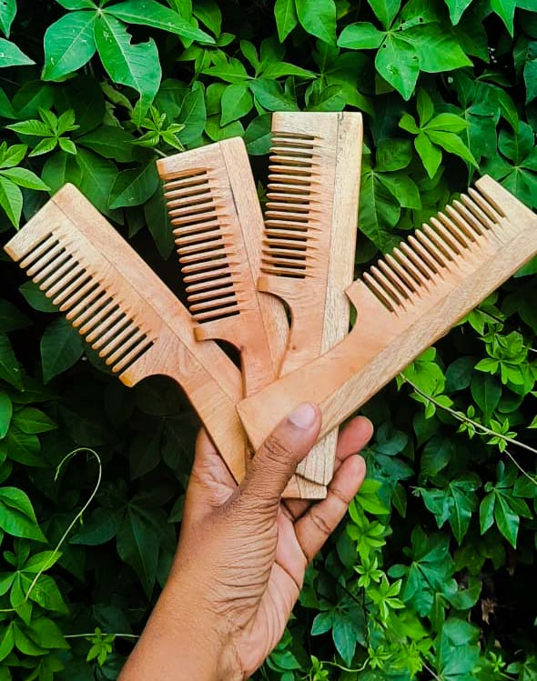 Buy Neem comb with handle - large : pack of 4 | Shop Verified Sustainable Hair Comb on Brown Living™