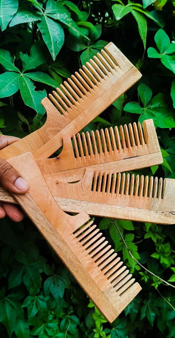 Buy Neem comb with handle - large : pack of 4 | Shop Verified Sustainable Hair Comb on Brown Living™