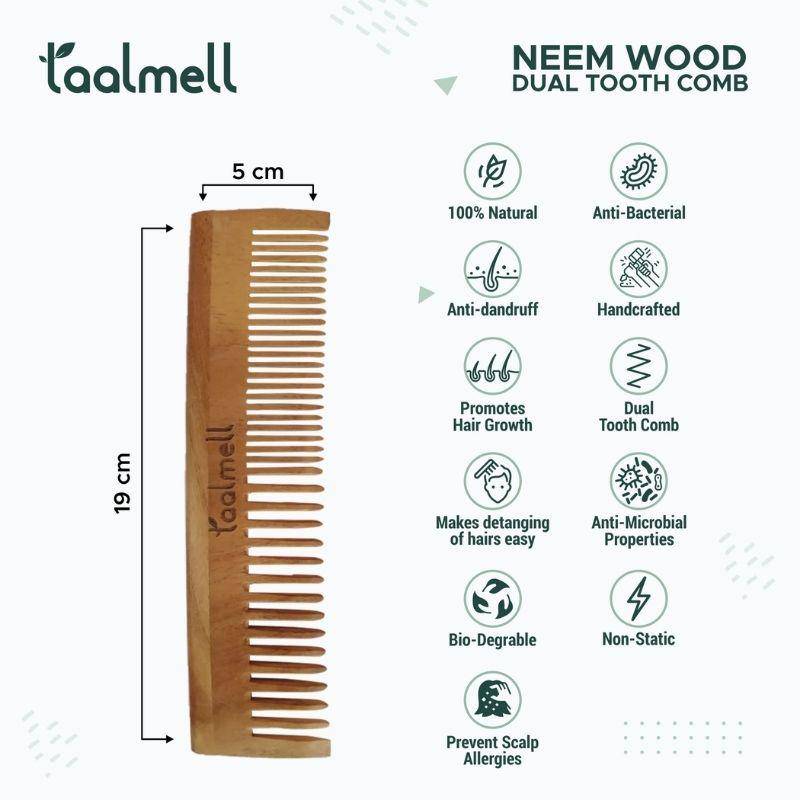 Buy Neem wood Comb Pack of 2 - Handle+ Dual Tooth Comb | Shop Verified Sustainable Hair Comb on Brown Living™