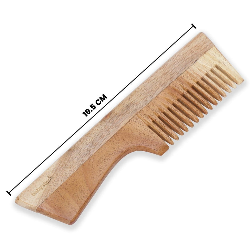 Buy Neem Wood Comb with Handle | Wooden Comb | Fine Tooth | Shop Verified Sustainable Hair Comb on Brown Living™