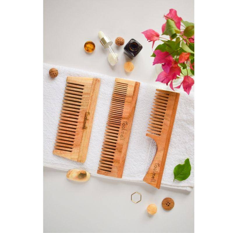 Buy Neem wood Combs Pack | Dual tooth comb, Handle comb, Detangle comb | All about Hair Care | 3 in one | Shop Verified Sustainable Hair Comb on Brown Living™