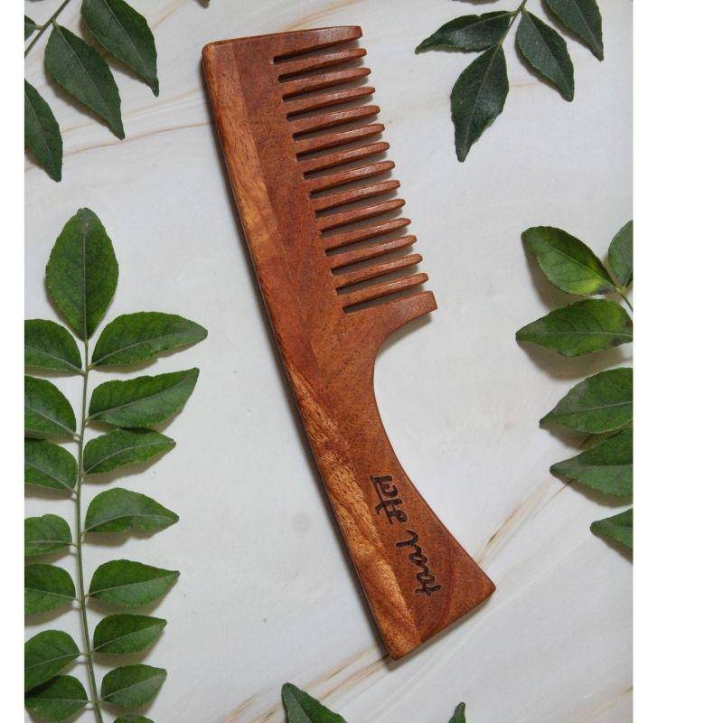 Buy Neem wood Handle Comb | Wide Toothed Tips | With Anti-Fungal Properties | Pack of 2 | Shop Verified Sustainable Hair Comb on Brown Living™