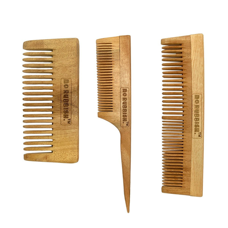 Buy Neem Wooden Comb (Pack of 3) | for Dandruff Free | Infused with Neem and Tulsi | Shop Verified Sustainable Hair Comb on Brown Living™