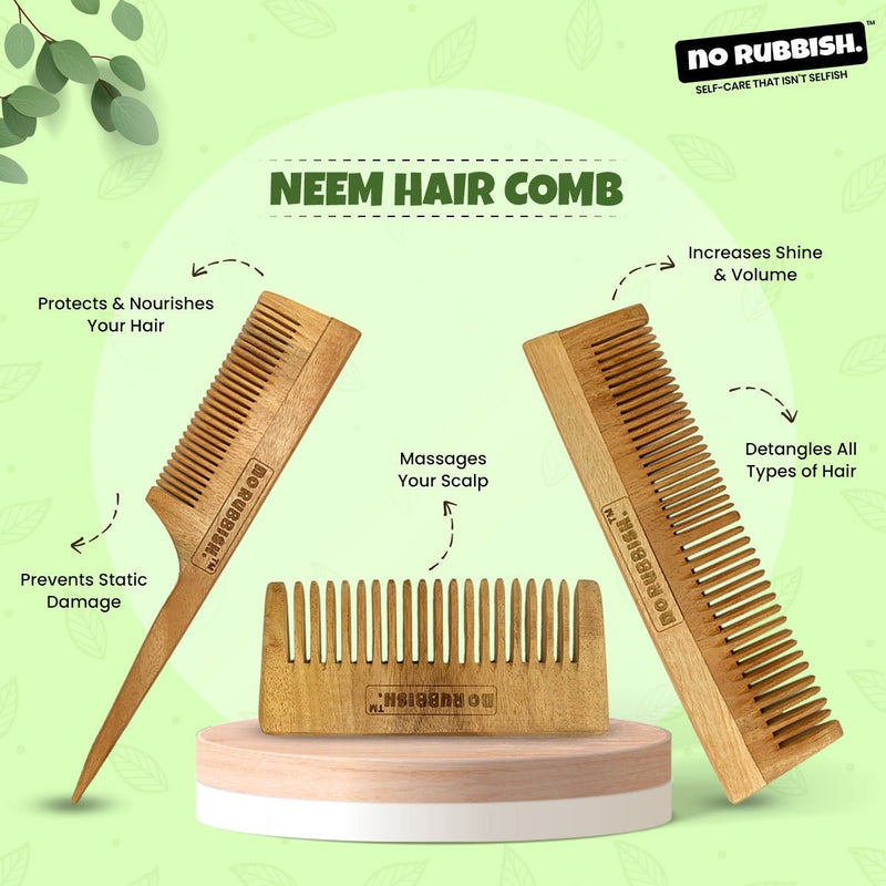 Buy Neem Wooden Comb (Pack of 3) | for Dandruff Free | Infused with Neem and Tulsi | Shop Verified Sustainable Hair Comb on Brown Living™