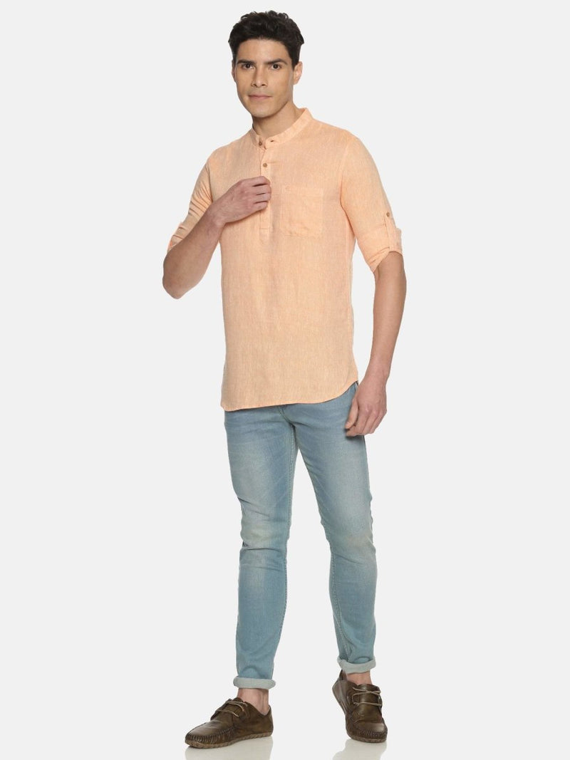 Buy Neon Saffron Colour Hemp Short Kurta | Shop Verified Sustainable Mens Kurta on Brown Living™