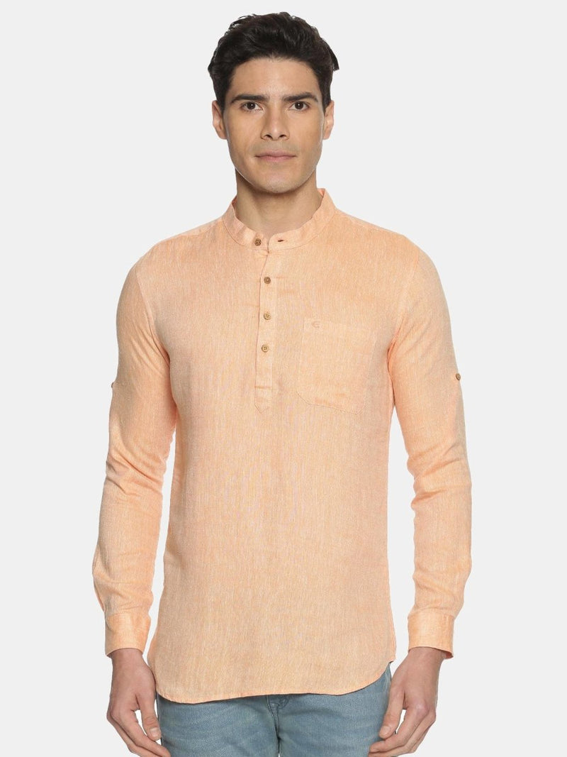 Buy Neon Saffron Colour Hemp Short Kurta | Shop Verified Sustainable Mens Kurta on Brown Living™