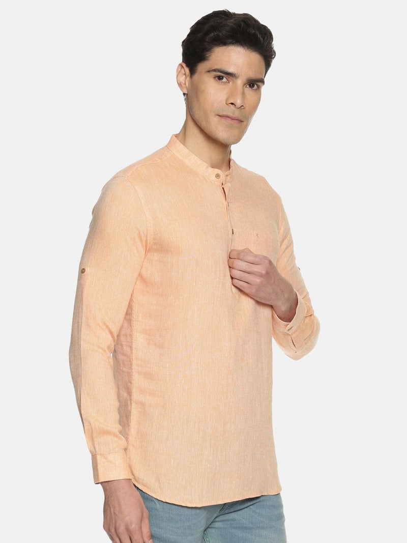 Buy Neon Saffron Colour Hemp Short Kurta | Shop Verified Sustainable Mens Kurta on Brown Living™