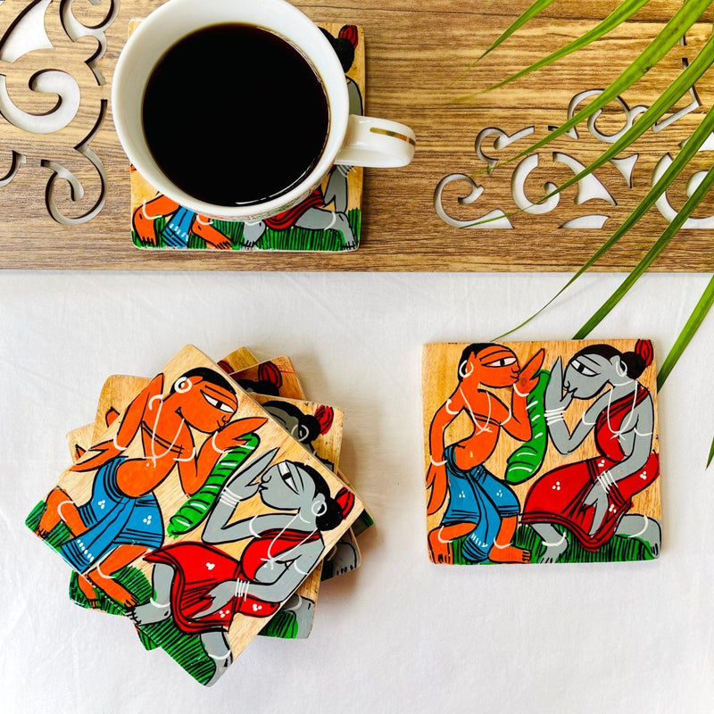 Buy Nritya - Square Wooden Coasters | Shop Verified Sustainable Table Decor on Brown Living™