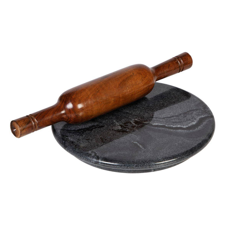 Buy Onyx Black Chakla Belan/Polpat Set - 9" Marble, Black & Indian Rosewood, Set of 2 | Shop Verified Sustainable Kitchen Tools on Brown Living™