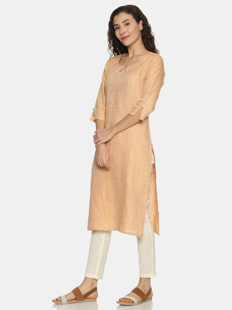 Buy Orange Colour Solid Hemp Straight Long Kurta For Women | Shop Verified Sustainable Womens Kurta on Brown Living™