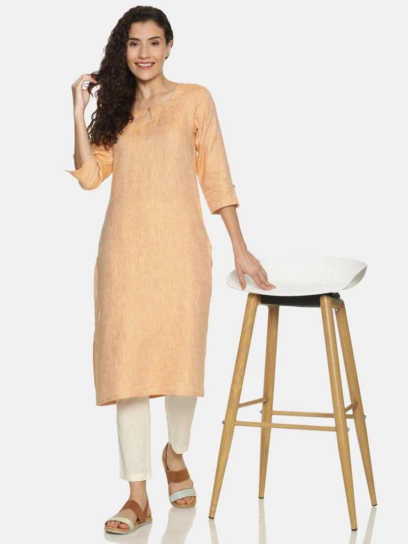 Buy Orange Colour Solid Hemp Straight Long Kurta For Women | Shop Verified Sustainable Womens Kurta on Brown Living™