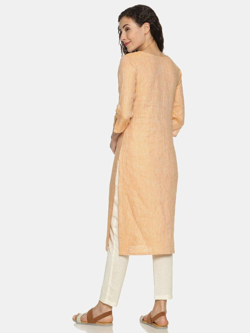 Buy Orange Colour Solid Hemp Straight Long Kurta For Women | Shop Verified Sustainable Womens Kurta on Brown Living™