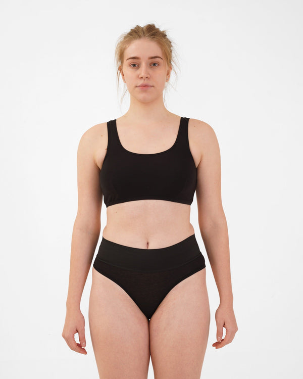 Organic Cotton Bra- Black | Verified Sustainable Womens Top on Brown Living™