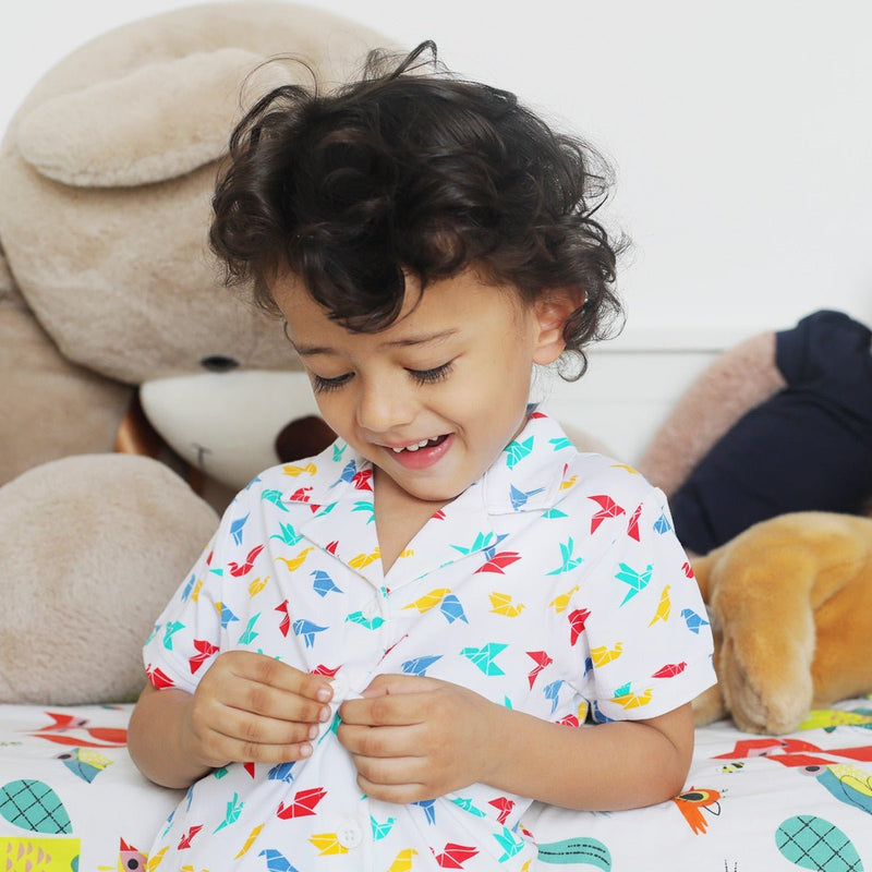 Buy Organic Cotton Half Sleeve Nightsuit- Gummy Birds | Shop Verified Sustainable Kids Nightwear on Brown Living™