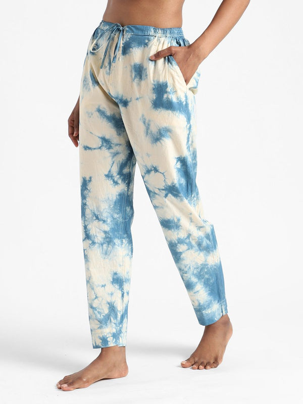 Buy Organic Cotton Tie & Dye Indigo Blue Slim Fit Pants | Shop Verified Sustainable Womens Pants on Brown Living™