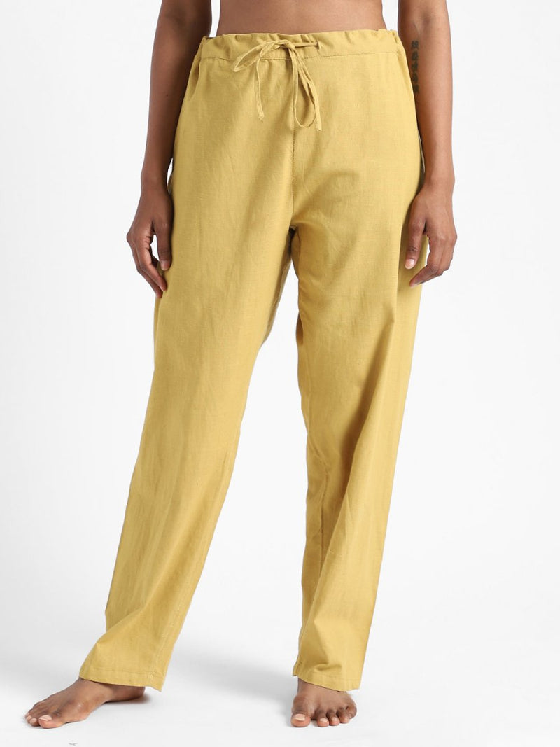 Buy Organic Cotton & Naturally Dyed Hand Spun & Hand Woven Womens Turmeric Yellow Pants | Shop Verified Sustainable Womens Pants on Brown Living™