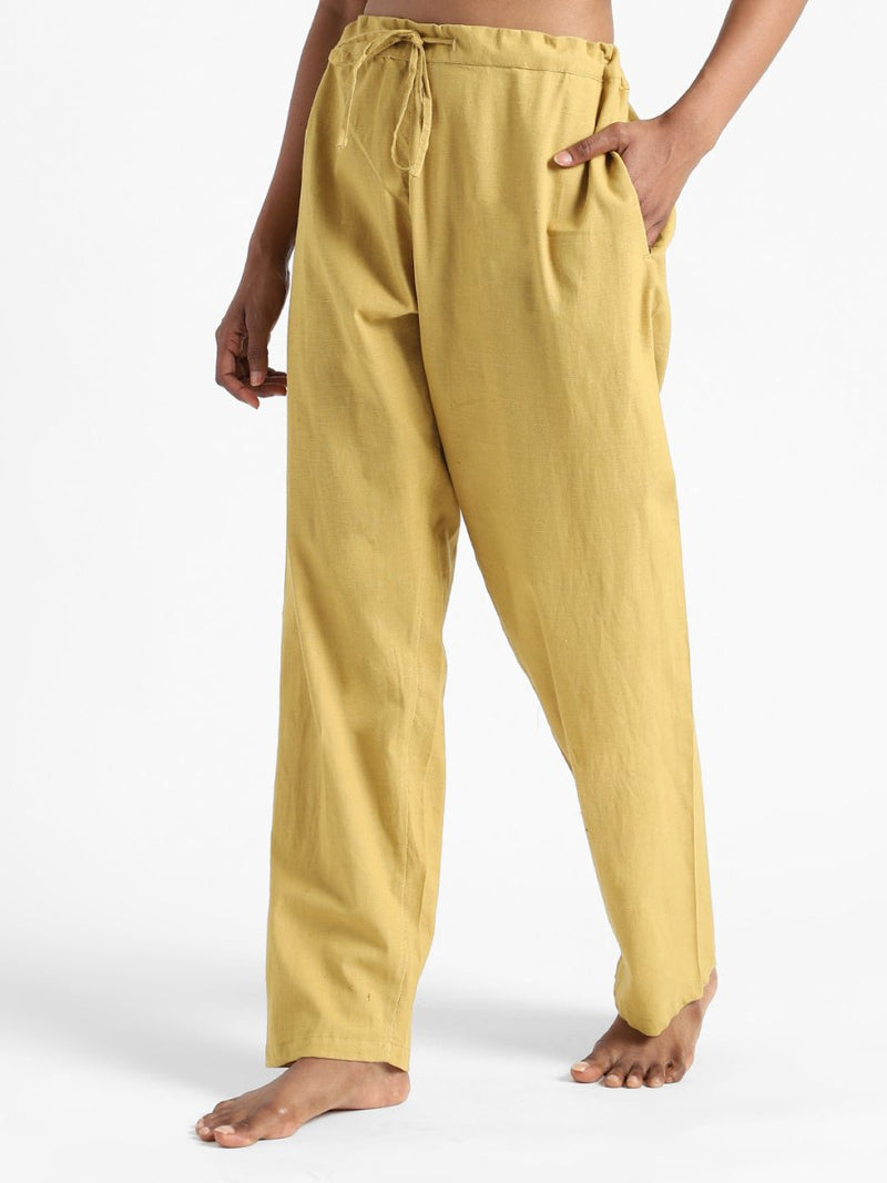 Buy Organic Cotton & Naturally Dyed Hand Spun & Hand Woven Womens Turmeric Yellow Pants | Shop Verified Sustainable Womens Pants on Brown Living™