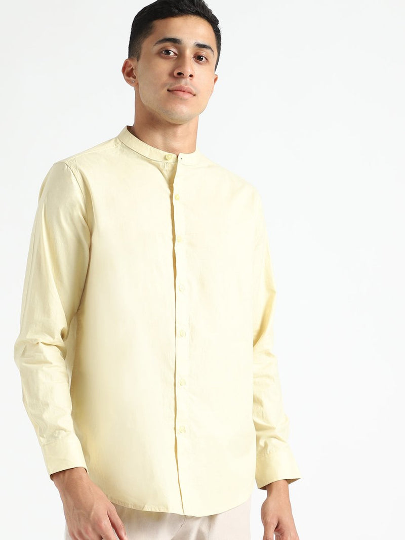 Buy Organic Cotton & Naturally Dyed Mens Round Neck Lemon Yellow Shirt | Shop Verified Sustainable Mens Shirt on Brown Living™