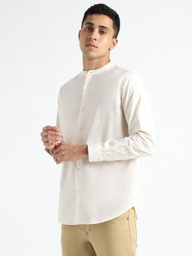 Buy Organic Cotton & Naturally Dyed Mens Round Neck Light Cream Shirt | Shop Verified Sustainable Mens Shirt on Brown Living™