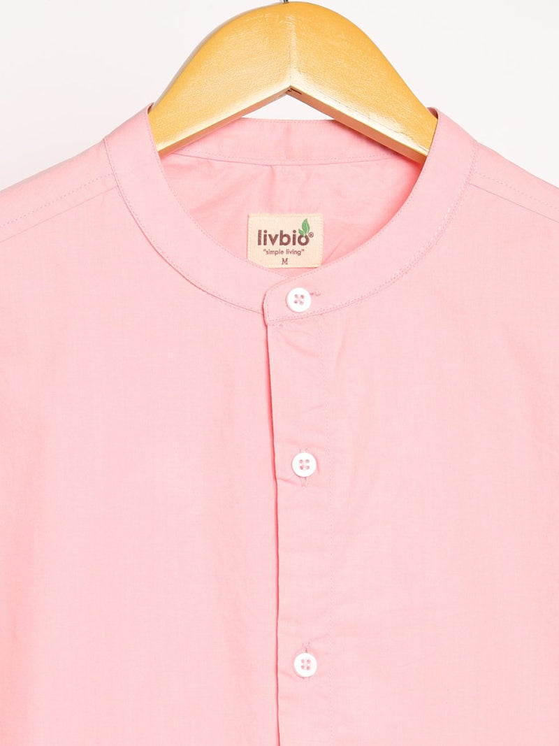 Buy Organic Cotton & Naturally Dyed Mens Round Neck Pink Shirt | Shop Verified Sustainable Mens Shirt on Brown Living™