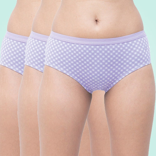 Organic Everyday Hipster Panty- Lavender Checks (3pc) | Verified Sustainable Womens Underwear on Brown Living™