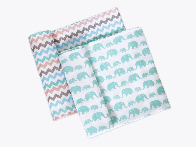 Buy Organic Muslin Swaddles Set of 2 - Elephant Parade | Shop Verified Sustainable Baby Swaddle on Brown Living™