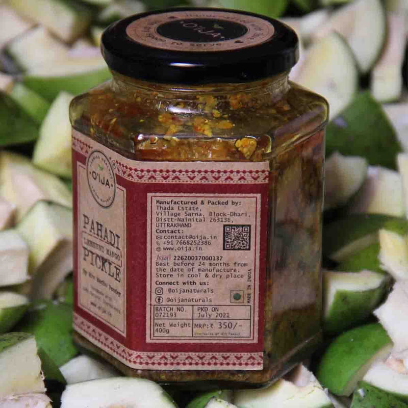 Buy Pahadi Lehsuni Mango Pickle, 100% Preservatives Free, Mom-made | Shop Verified Sustainable Pickles & Chutney on Brown Living™