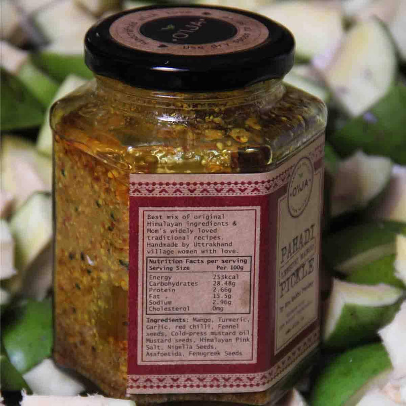 Buy Pahadi Lehsuni Mango Pickle, 100% Preservatives Free, Mom-made | Shop Verified Sustainable Pickles & Chutney on Brown Living™