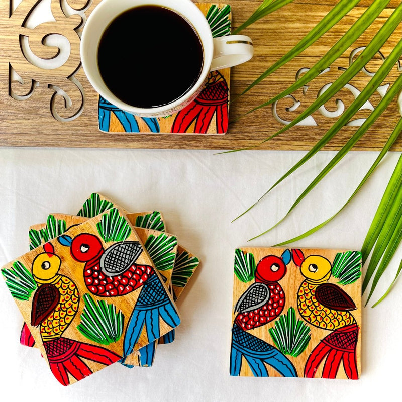 Buy Pakhi - Square Wooden Coasters | Shop Verified Sustainable Table Decor on Brown Living™