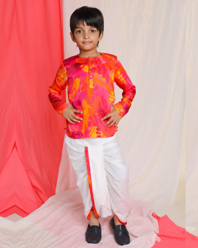 Buy Palash Dhoti-Kurta Set, Pink & Yellow | Shop Verified Sustainable Kids Ethnic Sets on Brown Living™