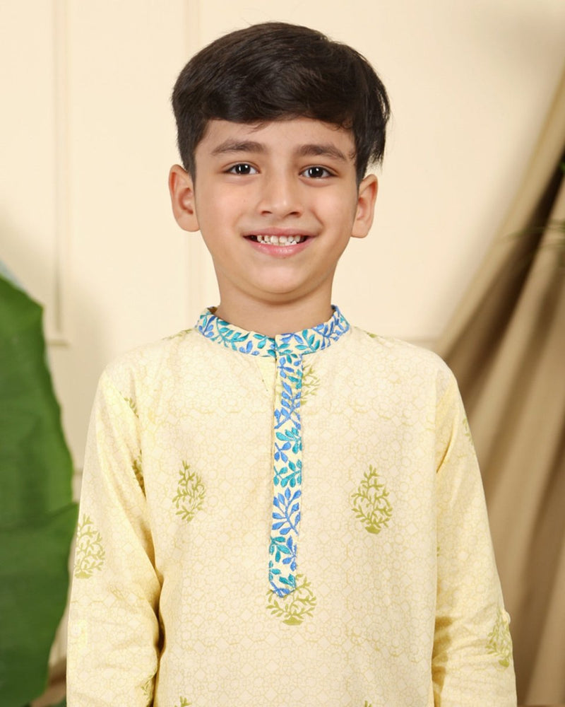 Buy Panna Boys Hand-Block Printed Ethnic Cotton Kurta | Shop Verified Sustainable Kids Ethnic Sets on Brown Living™