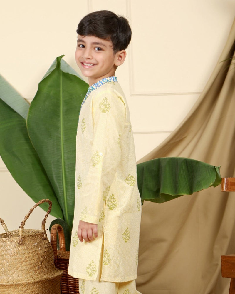 Buy Panna Boys Hand-Block Printed Ethnic Cotton Kurta | Shop Verified Sustainable Kids Ethnic Sets on Brown Living™