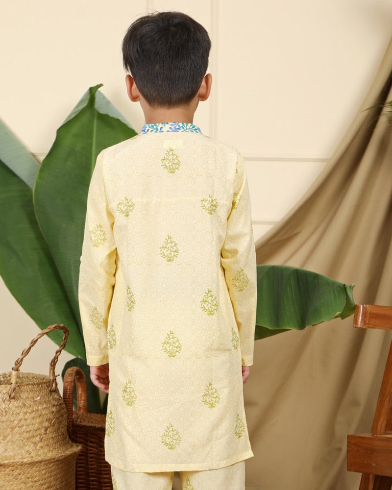 Buy Panna Boys Hand-Block Printed Ethnic Cotton Kurta | Shop Verified Sustainable Kids Ethnic Sets on Brown Living™