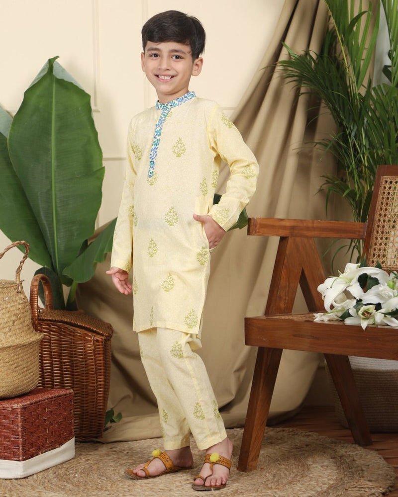 Buy Panna Boys Hand-Block Printed Ethnic Cotton Kurta | Shop Verified Sustainable Kids Ethnic Sets on Brown Living™