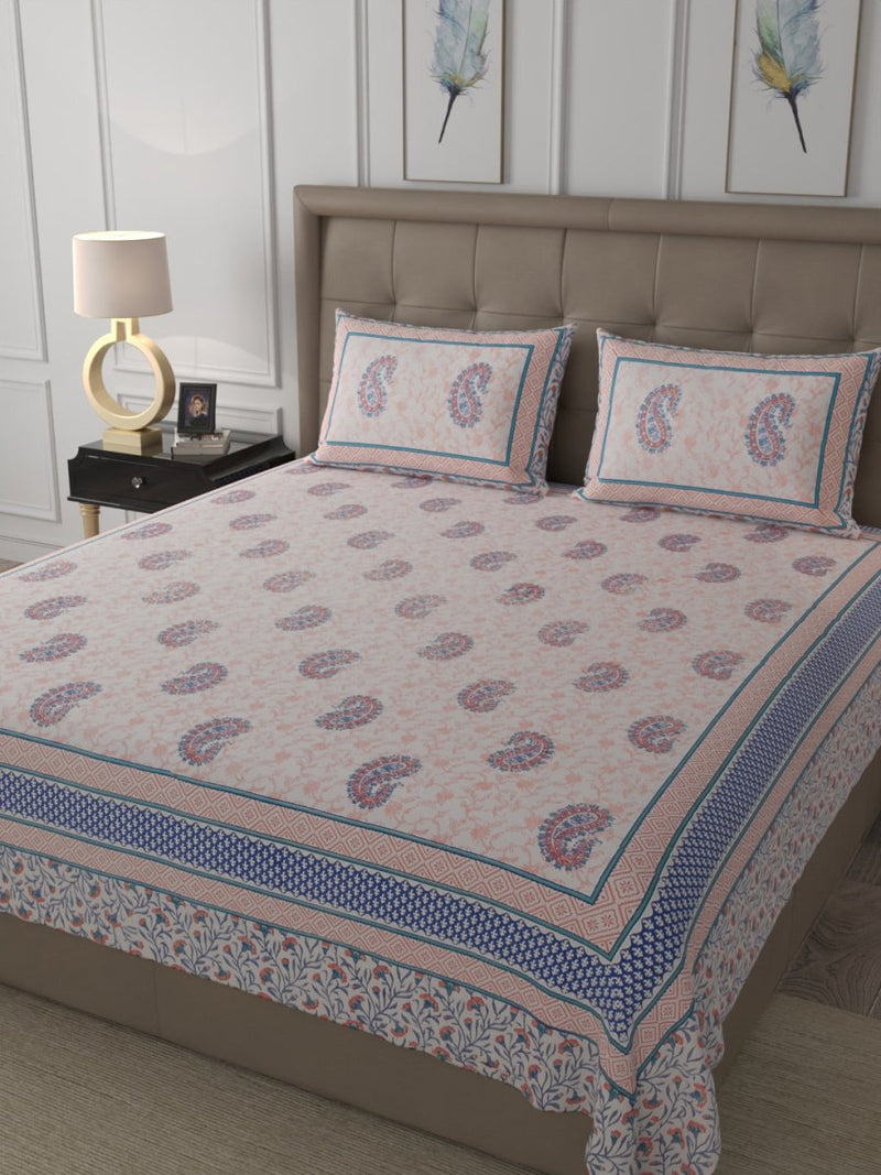 Buy Pink Elegant Hand Block Paisley Print Cotton Super King Size Bedding set | Shop Verified Sustainable Bedding on Brown Living™