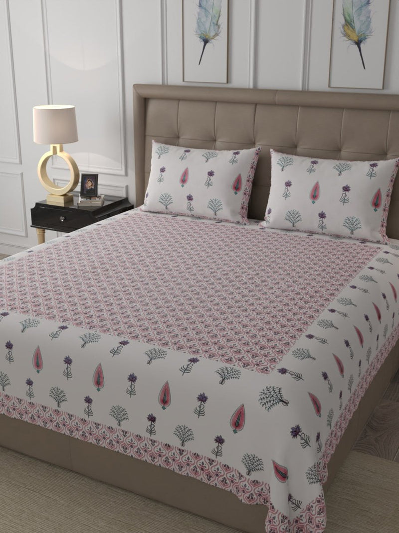 Buy Pink Elegant Hand Block Print Pure Cotton Super King Size Bedding Set | Shop Verified Sustainable Bedding on Brown Living™