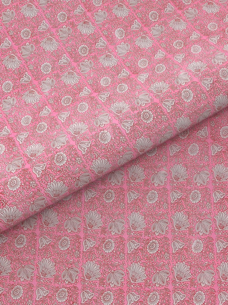 Buy Pink Elegant Hand Block Print Pure Cotton Super King Size Bedsheet with 2 Pillow Covers | Shop Verified Sustainable Bedding on Brown Living™