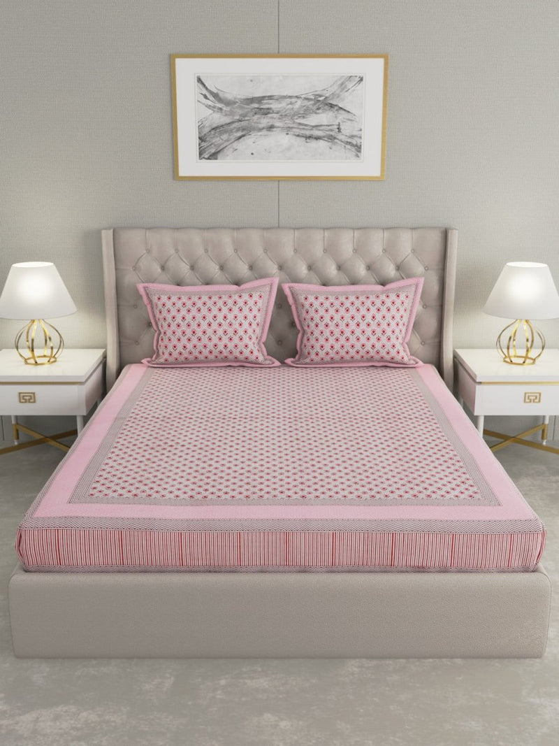 Buy Pink Hand Block Print Pure Cotton King Size Bedding Set | Shop Verified Sustainable Bedding on Brown Living™