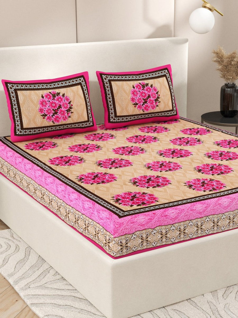 Buy Pink Interiors Floral Print Cotton Queen Size Bedding Set | Shop Verified Sustainable Bedding on Brown Living™