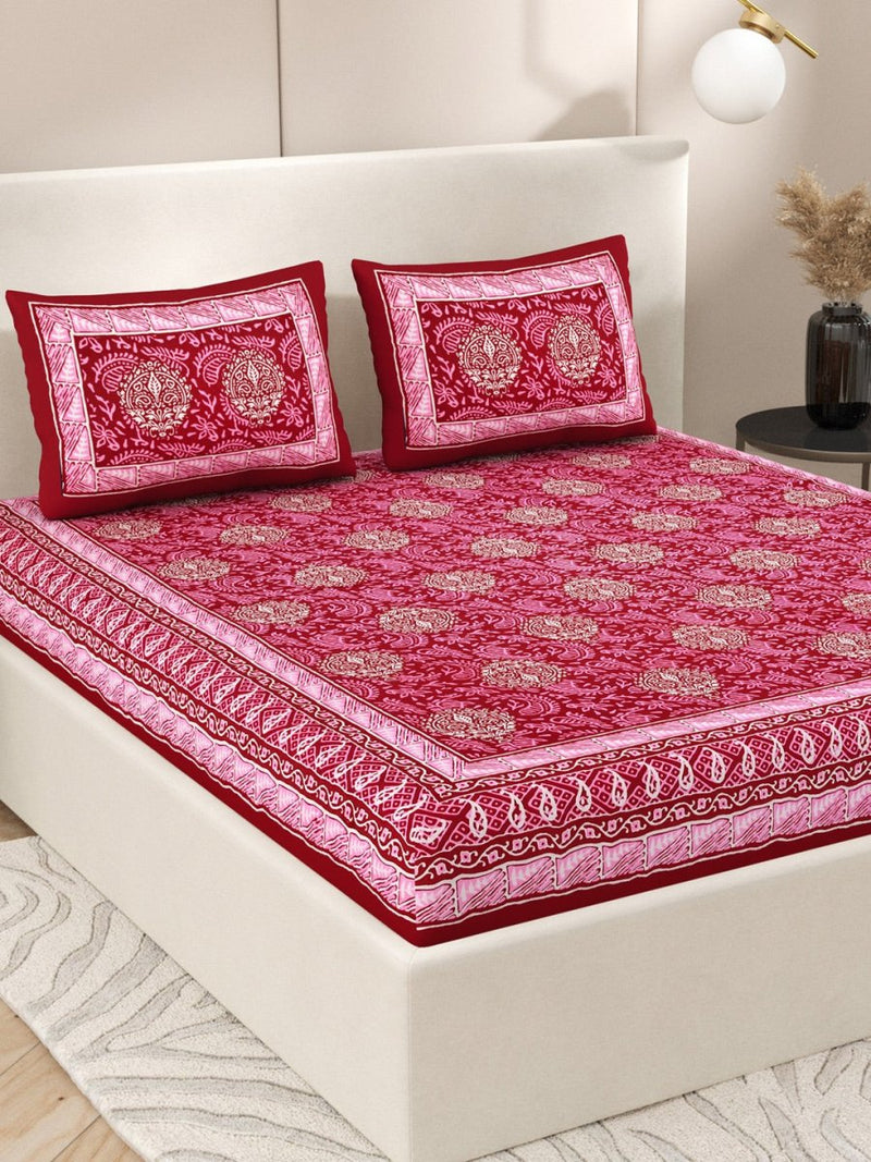 Buy Pink Interiors Hand Block Printed Cotton Queen Size Bedding Set | Shop Verified Sustainable Bedding on Brown Living™