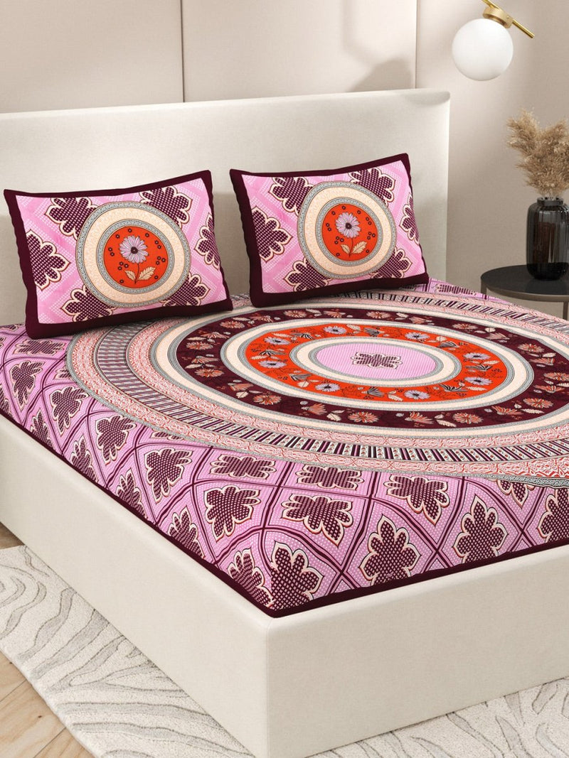 Buy Pink Interiors Paisley Hand Printed Cotton Queen Size Bedding Set | Shop Verified Sustainable Bedding on Brown Living™