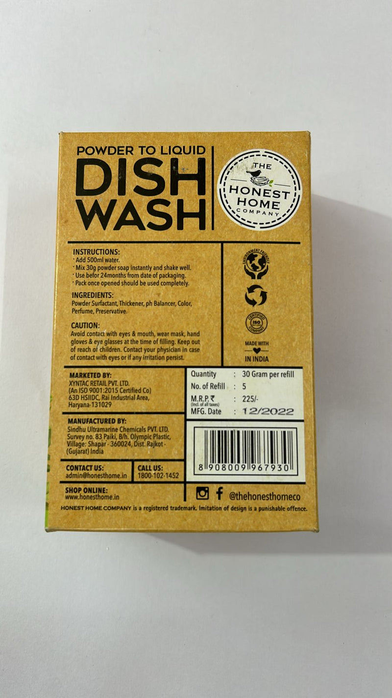 Powder to Liquid Dish Wash Refill- 2.5L (5x500ml) | Verified Sustainable Cleaning Supplies on Brown Living™