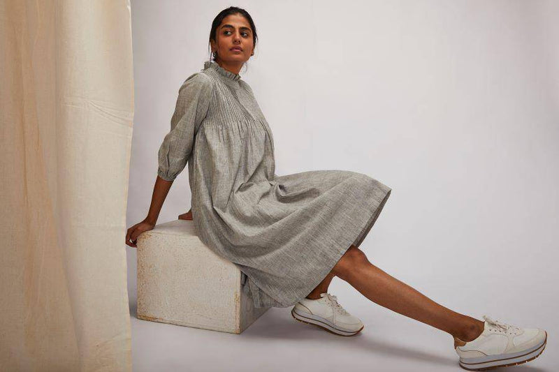 Buy Pretty Pintuck Dress - Grey | Shop Verified Sustainable Womens Dress on Brown Living™